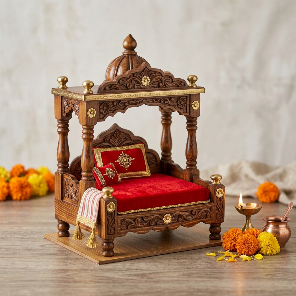 Wooden Bed & Singhasan for Laddu Gopal