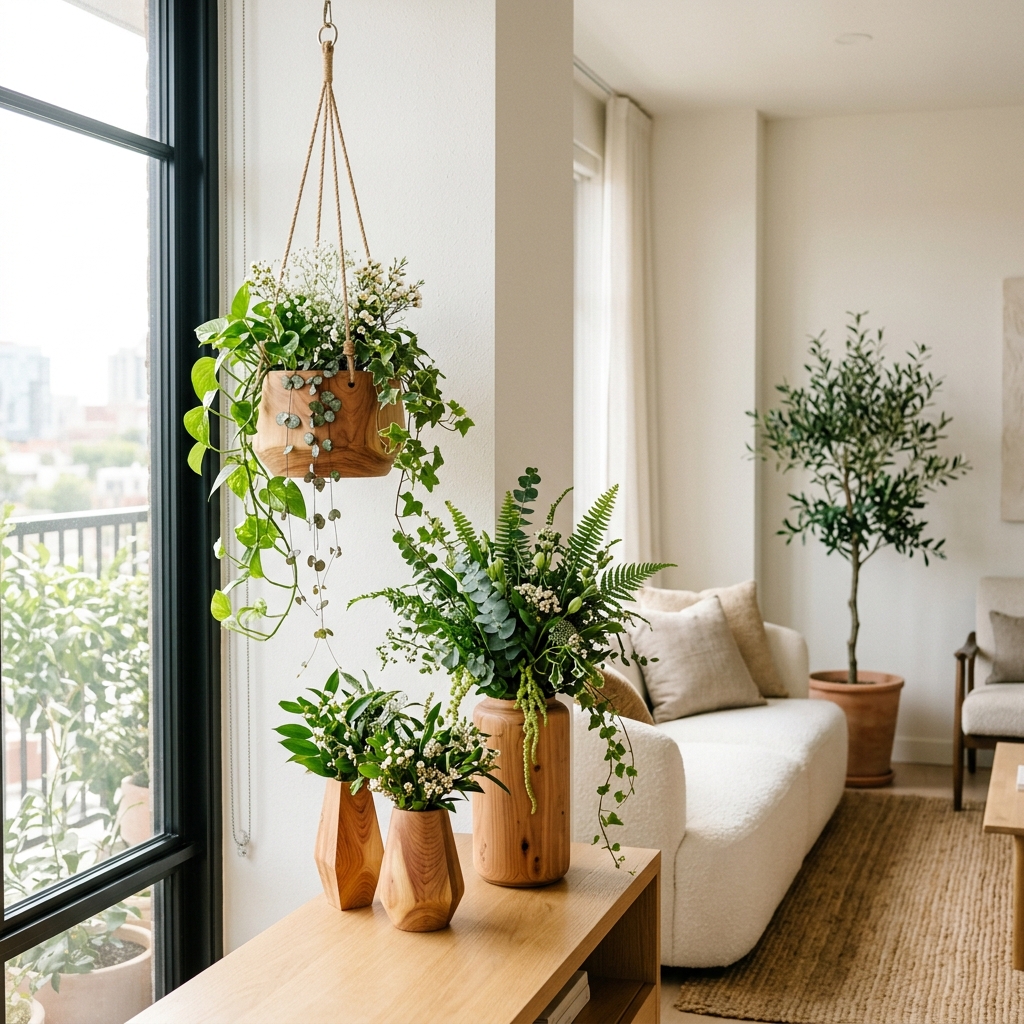 Cedar Wood Hanging Planter & Vases