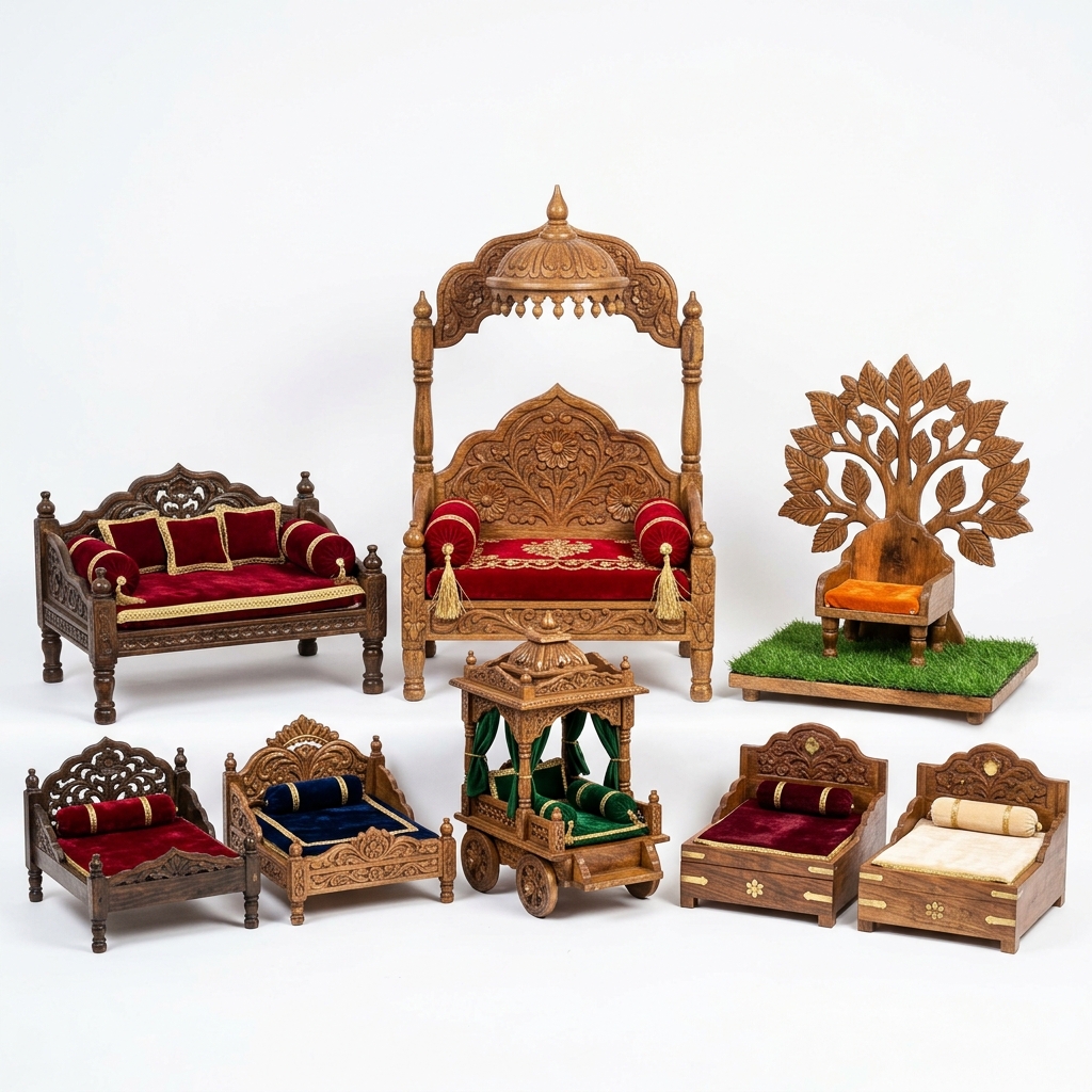 Laddu Gopal Wooden Bed & Singhasan
