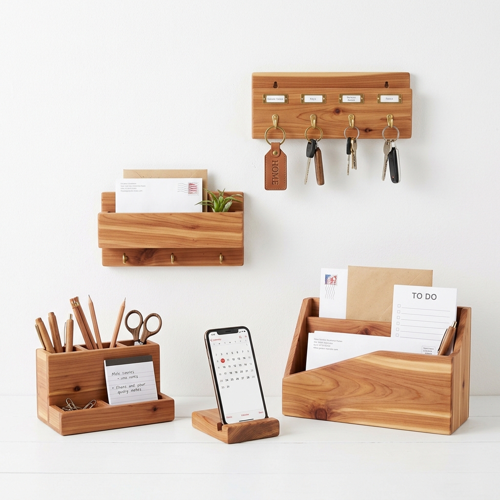 Wooden Keyholder and Desk Organizer